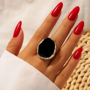 Gold Plated Unique Shaped Edge Black Drip Statement Ring